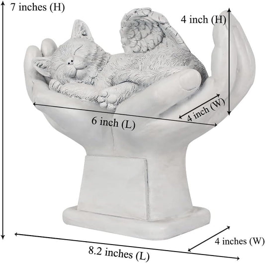 CMS Personalized Memorial Cat Angel Tribute Statue with in God's Hands, Pet Cat Grave Marker Headstone Memorial Garden Stones-Customizable Name and Date…