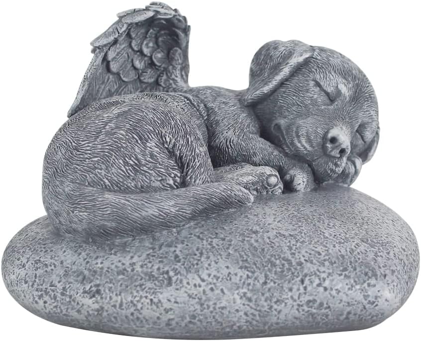 CMS Personalized Angel Dog Statue Memorial Stones Grave Markers with A Sleeping Puppy On The Top,Dog Sympathy Memorial Gifts.