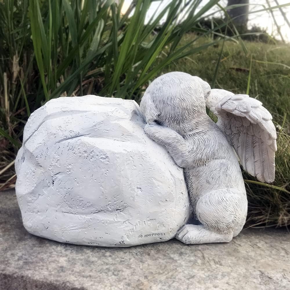 CMS Personalized Pet Dog Memorial Stone with A Sleeping Dog Angel Statue, Dog Grave Markers, Dog Headstone Tombstone-Forever in My Hearts