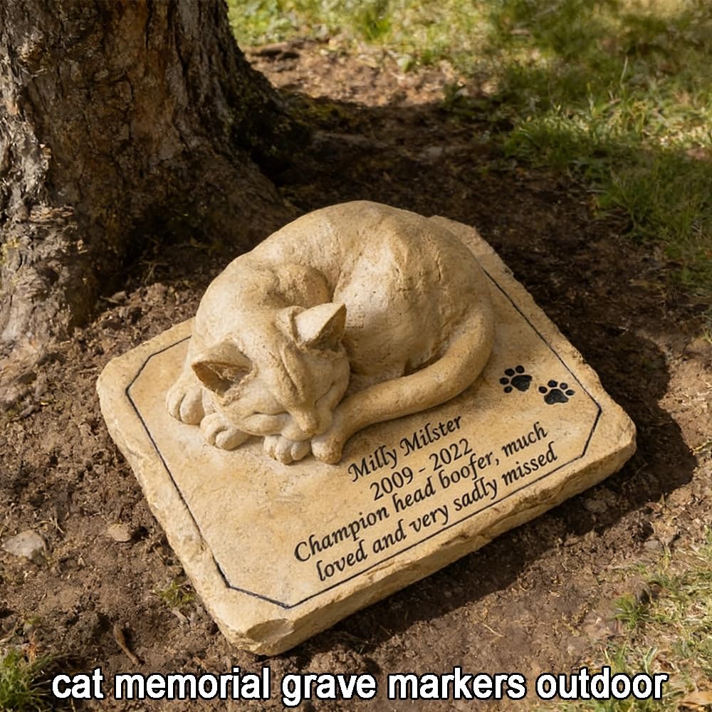 Cat Memorial Stones Graver Markers Outdoor, Pet Memorial Stones Headstones for Cat Loss of Sympathy Gifts Memorial Gifts for Outside