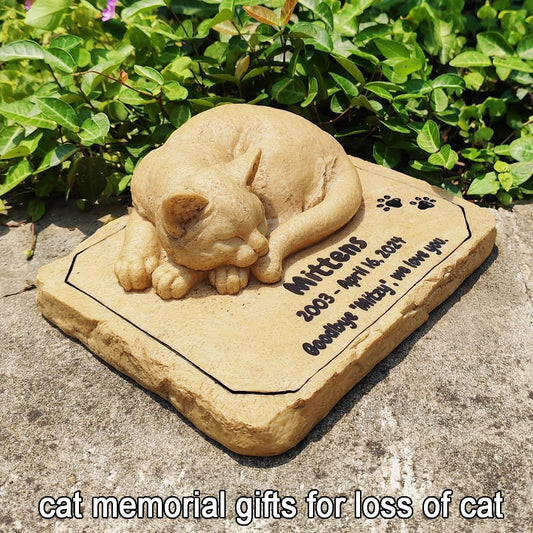 CMS Personalized Cat Memorial Stones Graver Markers Outdoor, Pet Memorial Stones Headstones for Cat Loss of Sympathy Gifts Memorial Gifts for Outside, 7.9" x 6.5" x 2.9"