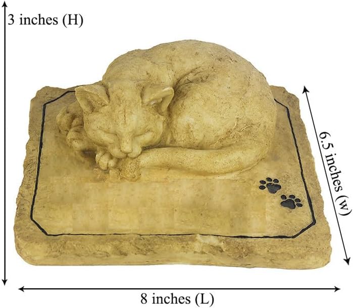 CMS Personalized Cat Memorial Stones Garden Stones with Sleeping Cat Statue, Sympathy Pet Grave Markers Engraved with Any Word.