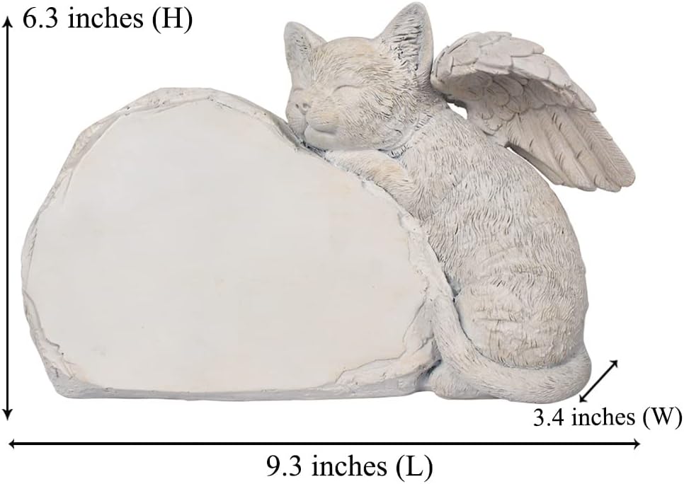 CMS Personalized Pet Cat Memorial Stone with A Sleeping Cat Angel Statue, Cat Grave Markers, Cat Headstone Tombstone-Forever in My Hearts