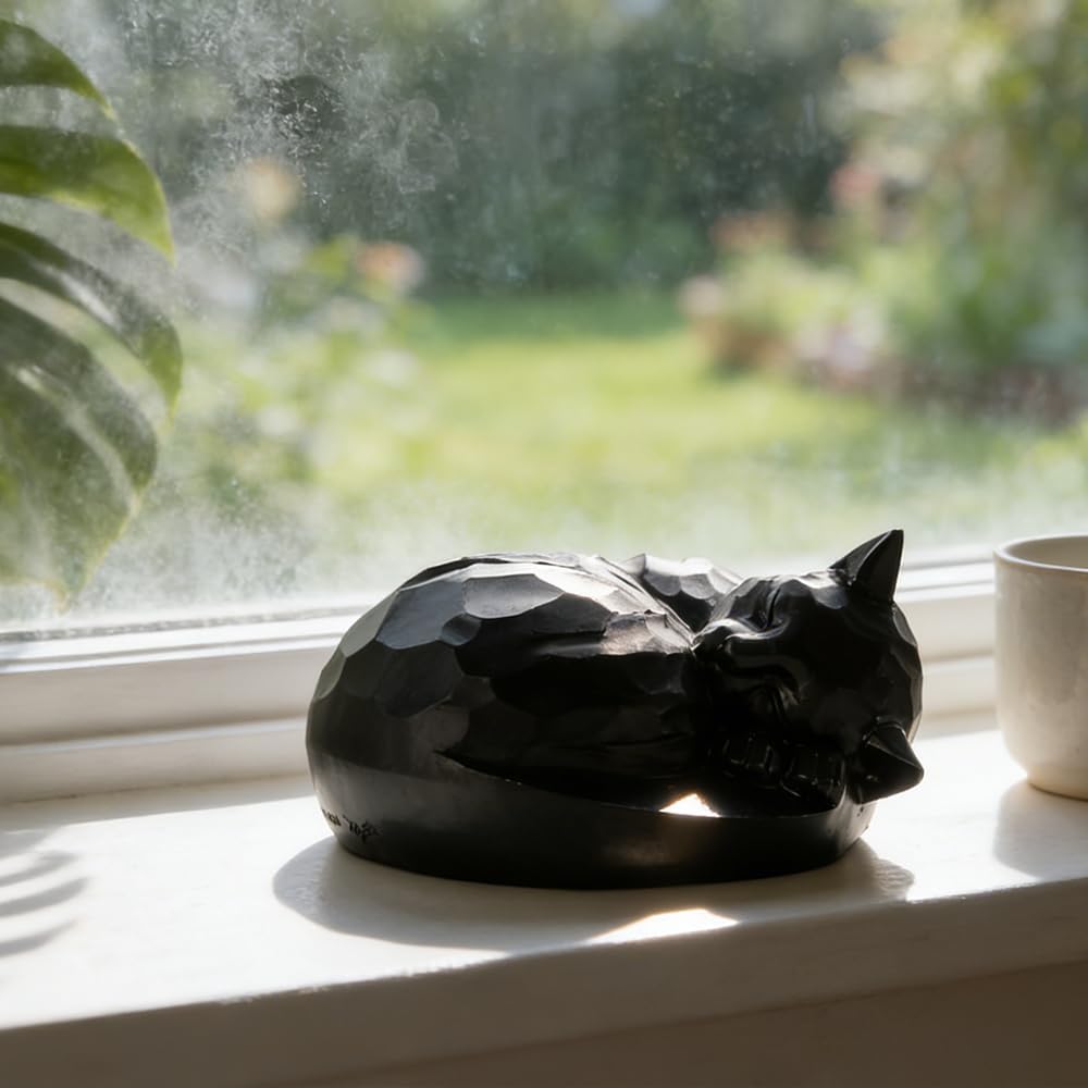 CMS Cat Urn, Sleeping Pet Urn, Pet urn for Cats Ashes, Cremation Cat Ashes Urn, Funeral urn for Cats, Pet Memorial Keepsake Urns (Black)