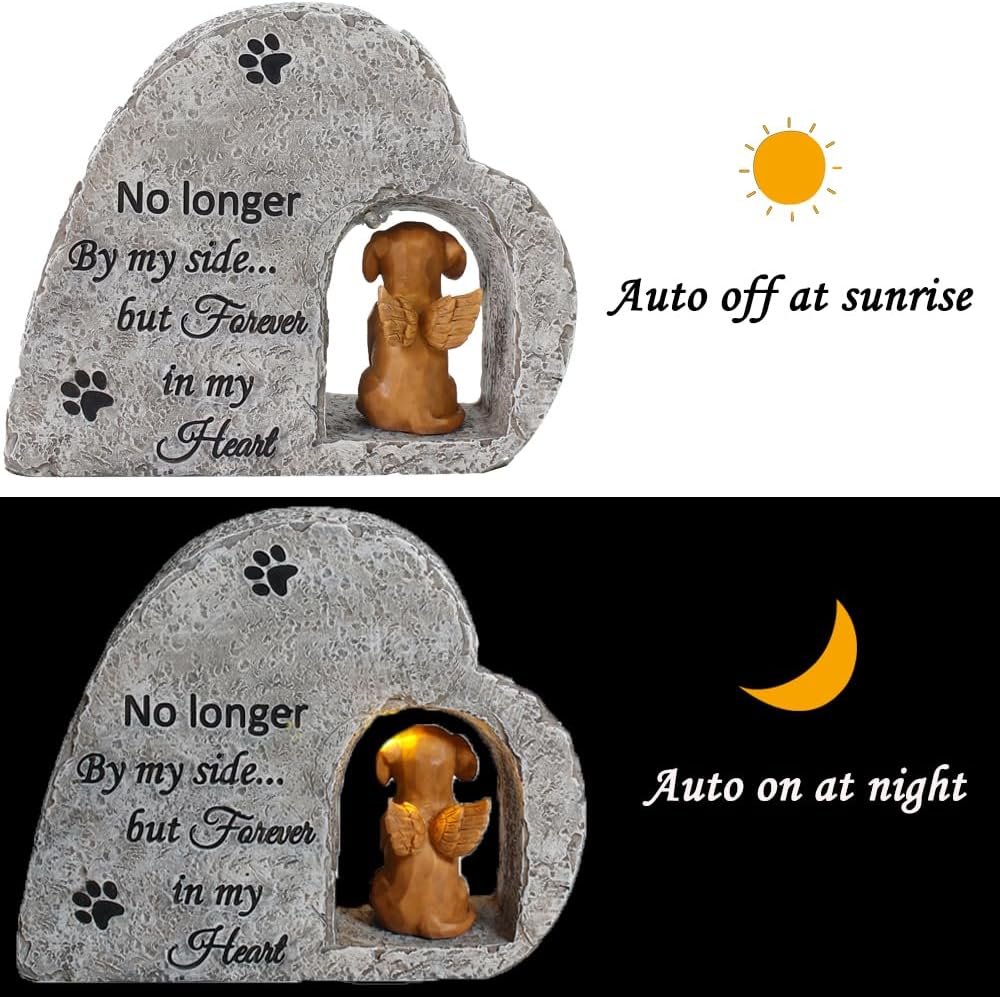 Dog Pet Memorial Stone with A Angel Puppy Memorial Statue, Dog Grave Marker Or Garden Memorial Stone-No Longer By My Side But Forever in My Heart