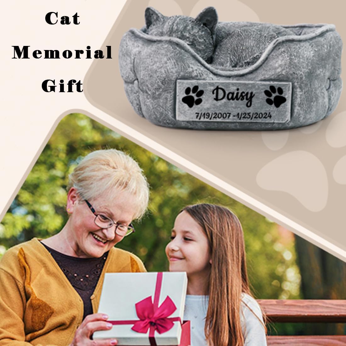 CMS Cat Memorial Stones Grave Markers Engraved with Name, Personalized Pet HCat Loss Memorial Gifts Remembrance Gifts Outdoors,