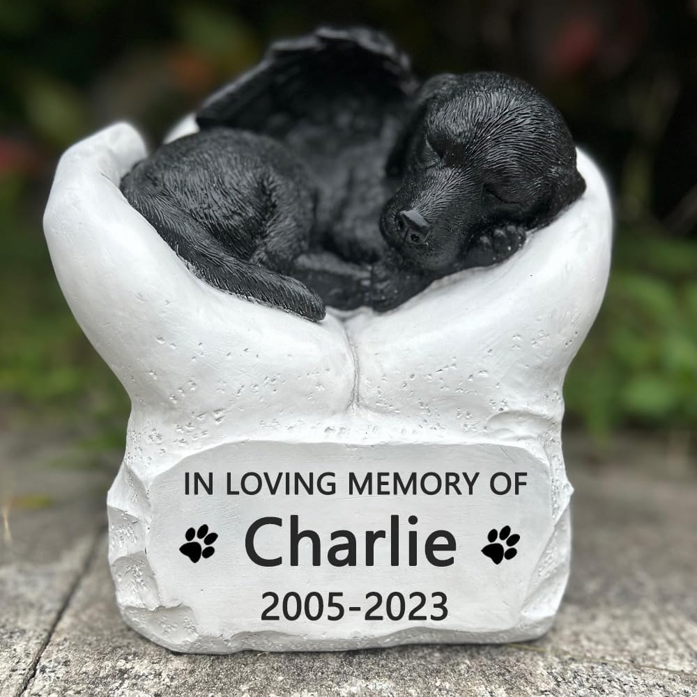 CMS Personalized Resin Pet Cremation Urn for Dog, Custom Pet Dog Ashes Urns, Dog Memorial Keepsake Urn Gift, Engraved with Name and Date