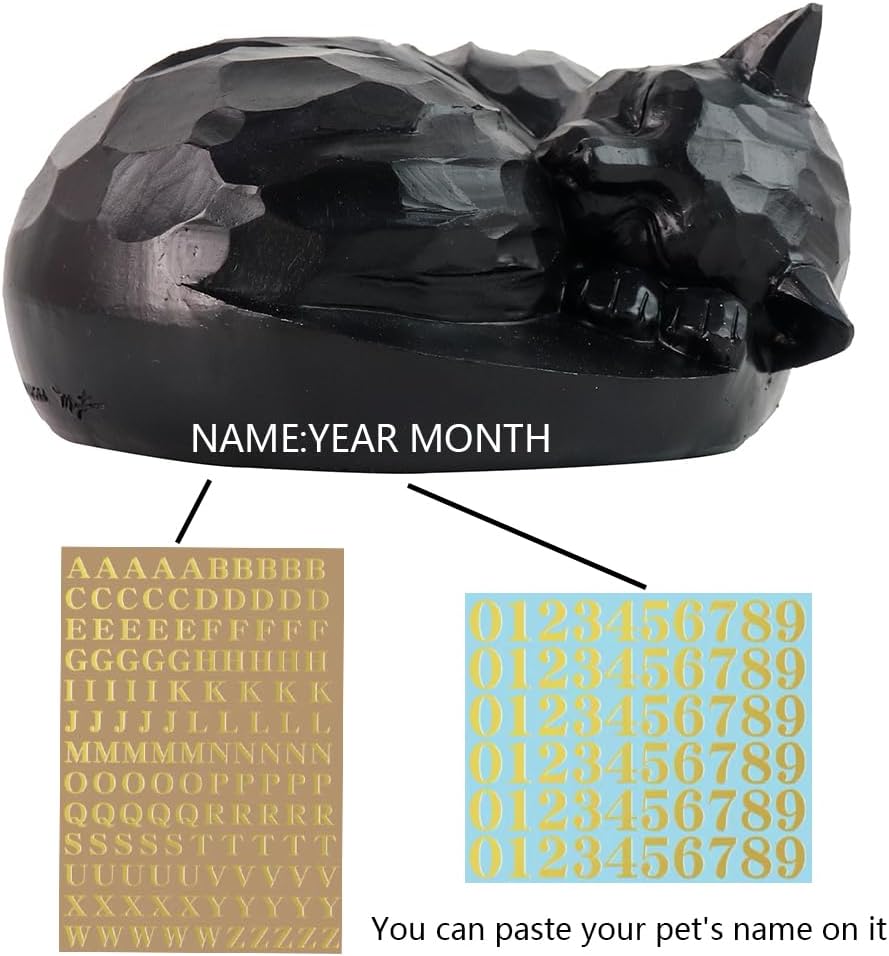CMS Cat Urn, Sleeping Pet Urn, Pet urn for Cats Ashes, Cremation Cat Ashes Urn, Funeral urn for Cats, Pet Memorial Keepsake Urns (Black)