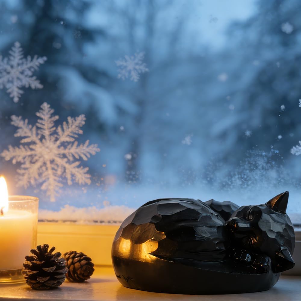 CMS Cat Urn, Sleeping Pet Urn, Pet urn for Cats Ashes, Cremation Cat Ashes Urn, Funeral urn for Cats, Pet Memorial Keepsake Urns (Black)