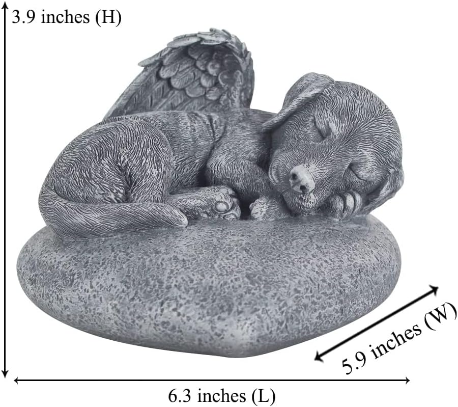 CMS Personalized Angel Dog Statue Memorial Stones Grave Markers with A Sleeping Puppy On The Top，Dog Sympathy Memorial Gifts.