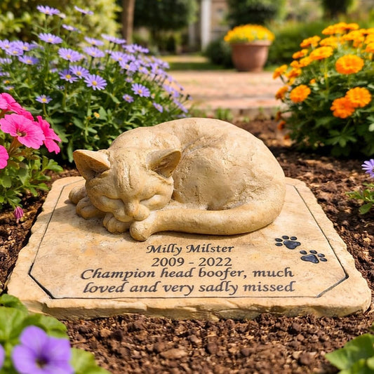 CMS Personalized Cat Memorial Stones Graver Markers Outdoor, Pet Memorial Stones Headstones for Cat Loss of Sympathy Gifts Memorial Gifts for Outside, 7.9" x 6.5" x 2.9"