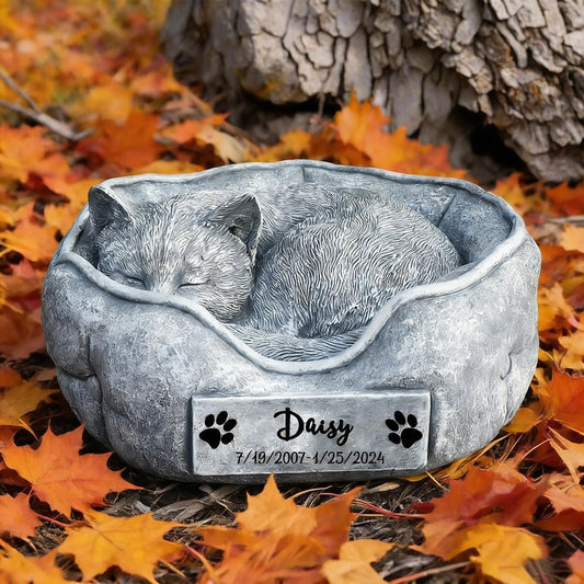 CMS Cat Memorial Stones Grave Markers Engraved with Name, Personalized Pet Headstones for Cat Loss Memorial Gifts Remembrance Gifts Outdoors, Sleeping Kitty on the Pillow