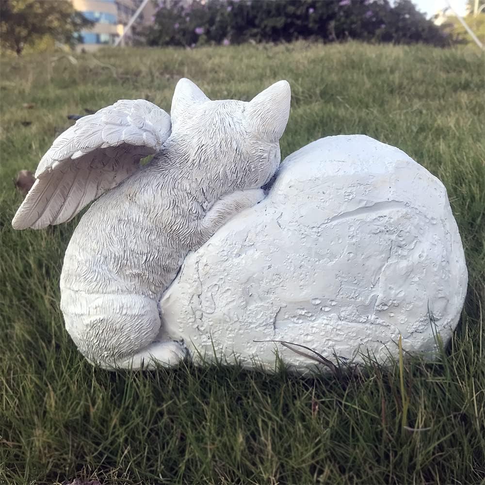 CMS Personalized Pet Cat Memorial Stone with A Sleeping Cat Angel Statue, Cat Grave Markers, Cat Headstone Tombstone-Forever in My Hearts