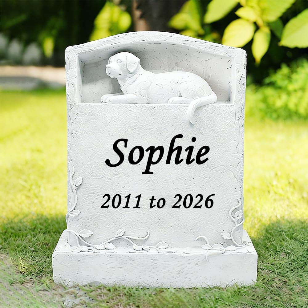 CMS Pet Headstone for Dog, Personalized Dog Memorial Stone Resin Dog Statue Figurine Dog Garden Stone Pet Gravestone for Dog Outdoors