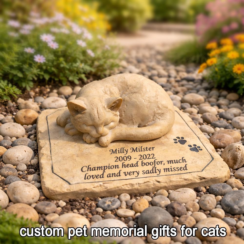 Cat Memorial Stones Graver Markers Outdoor, Pet Memorial Stones Headstones for Cat Loss of Sympathy Gifts Memorial Gifts for Outside