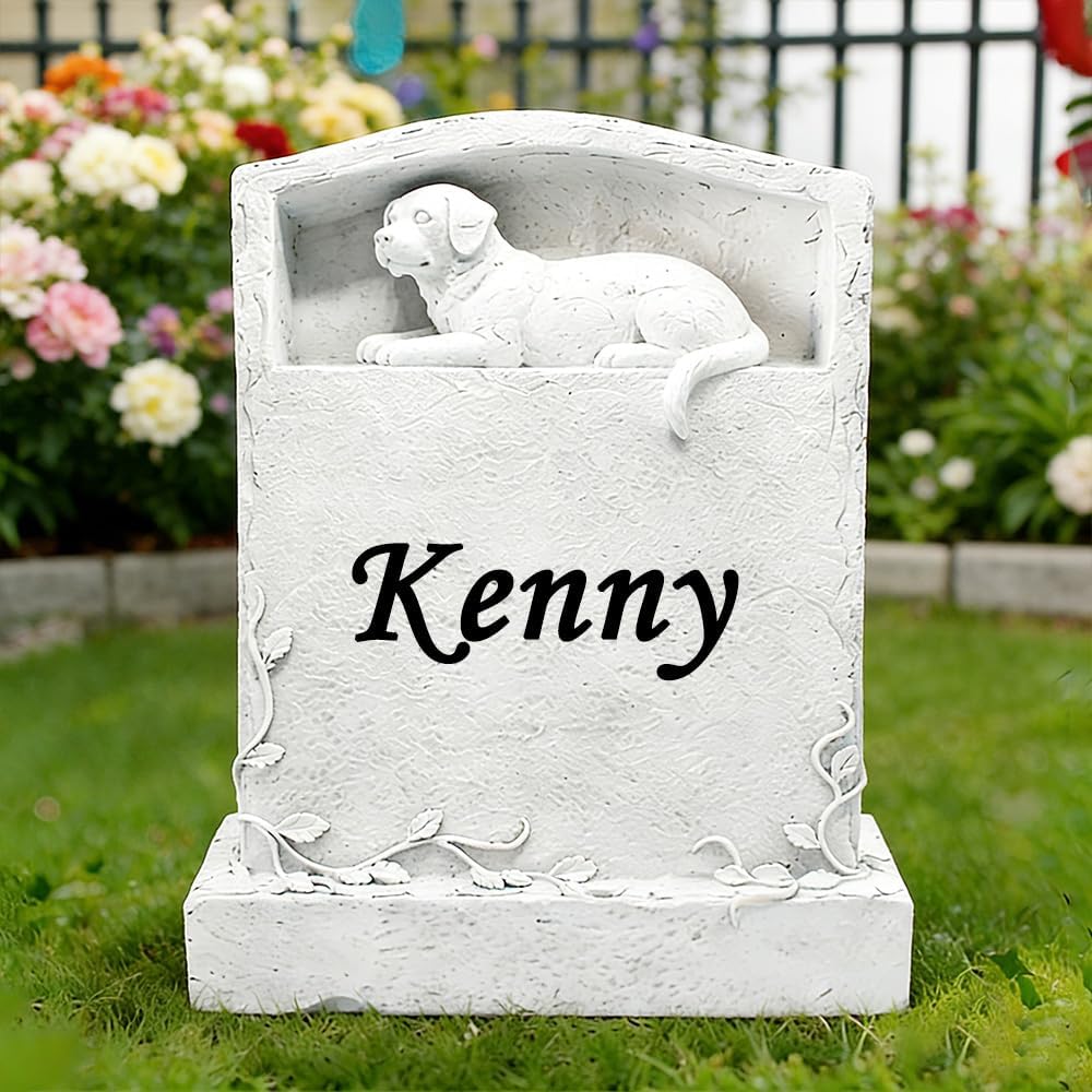 CMS Pet Headstone for Dog, Personalized Dog Memorial Stone Resin Dog Statue Figurine Dog Garden Stone Pet Gravestone for Dog Outdoors