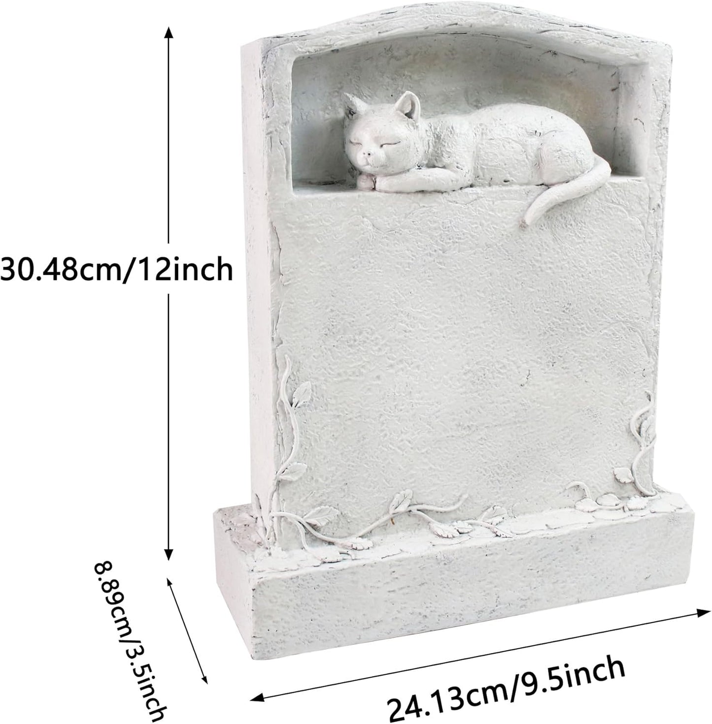 CMS Upright Pet Headstone, Personalized Memorial Stone with Resin Cat Statue Figurine, Garden Stone Pet Gravestone for Outdoors