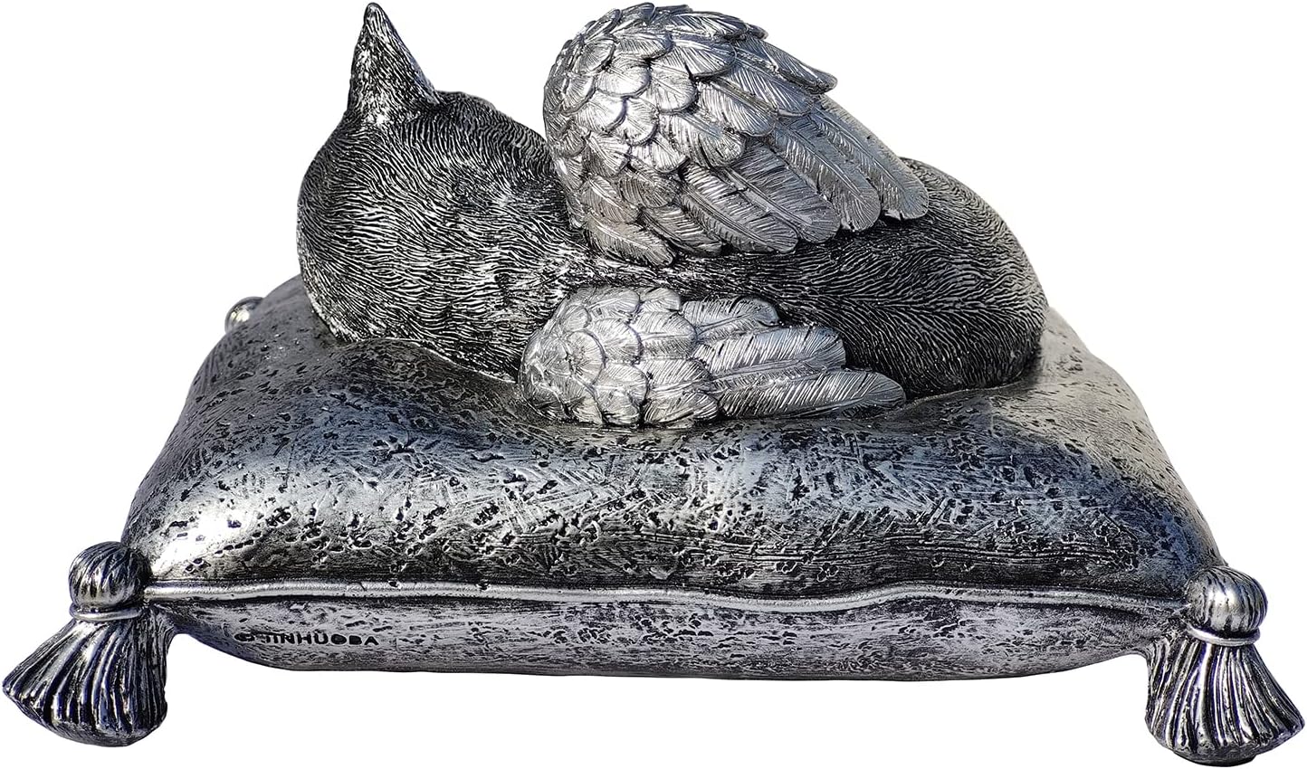 CMS WSLHFEO Angel Cat Sleeping On Pillow Cremation Urn Small Pet Memorial Statue Engraved with Your Pet's Name L8
