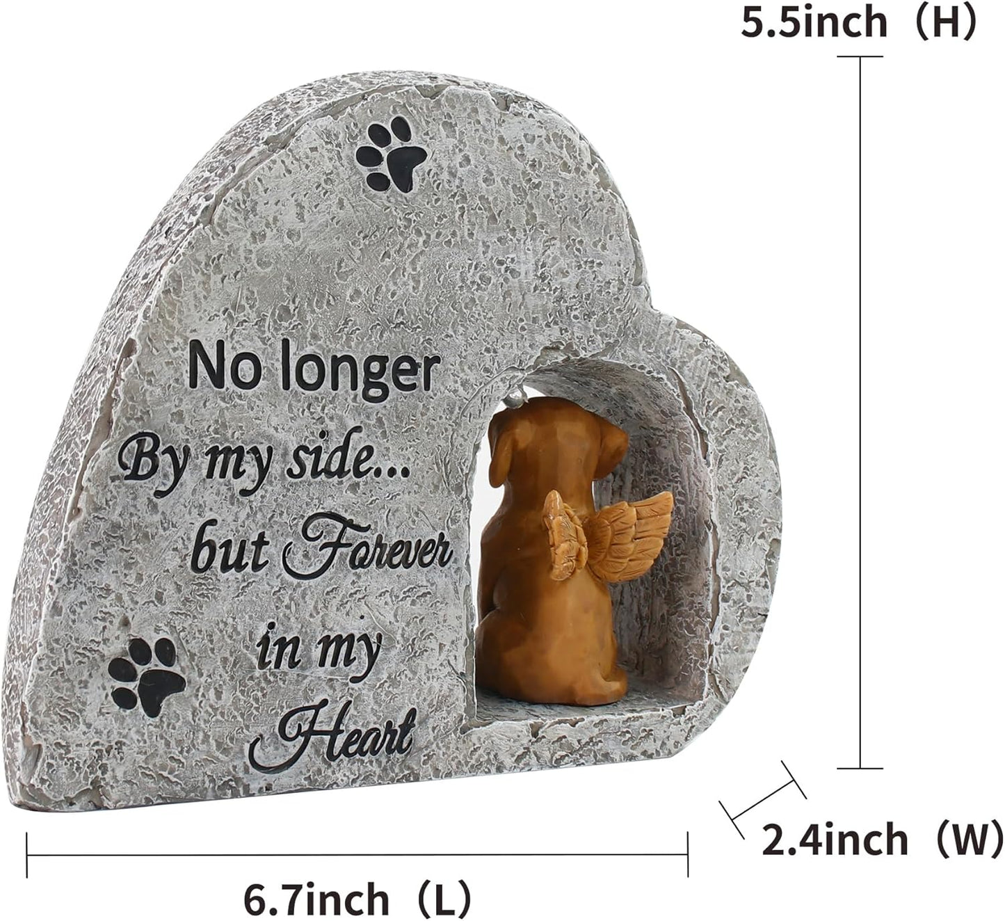 Dog Pet Memorial Stone with A Angel Puppy Memorial Statue, Dog Grave Marker Or Garden Memorial Stone-No Longer By My Side But Forever in My Heart