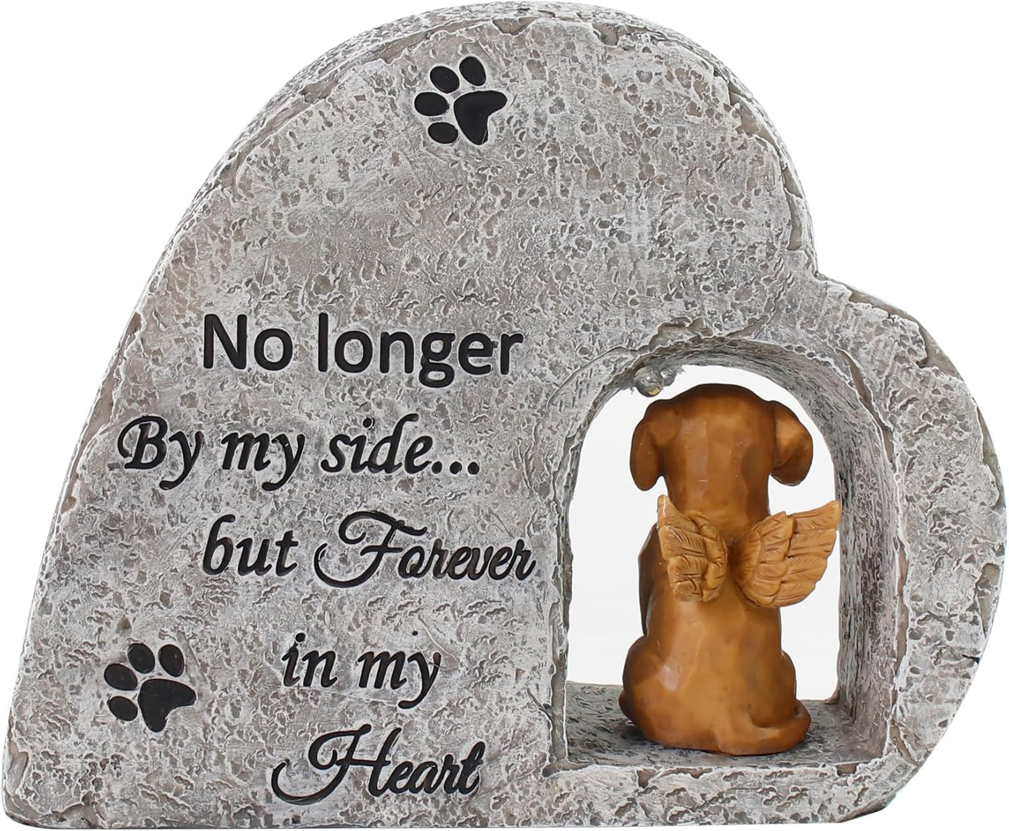Dog Pet Memorial Stone with A Angel Puppy Memorial Statue, Dog Grave Marker Or Garden Memorial Stone-No Longer By My Side But Forever in My Heart