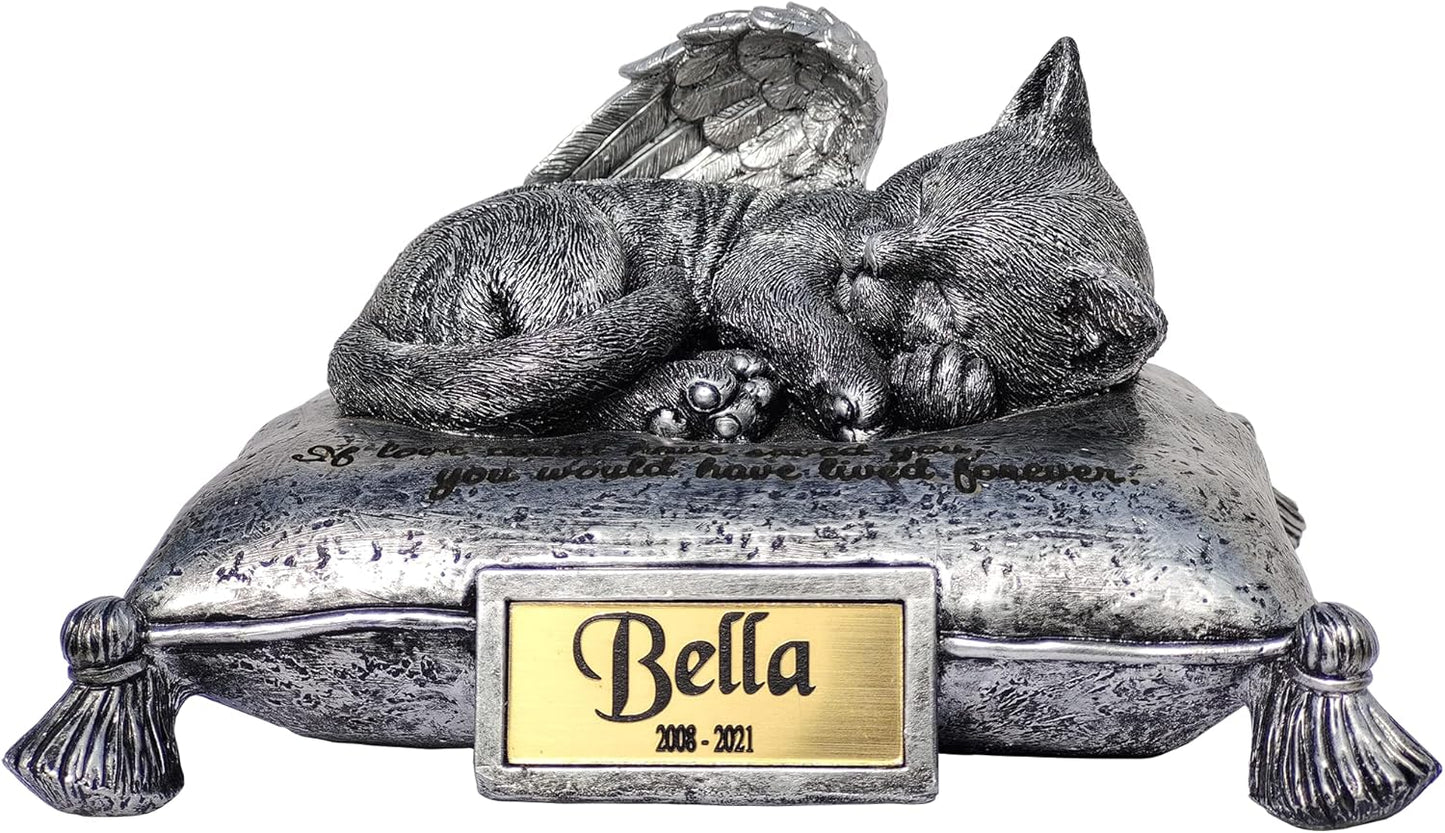 CMS WSLHFEO Angel Cat Sleeping On Pillow Cremation Urn Small Pet Memorial Statue Engraved with Your Pet's Name L8