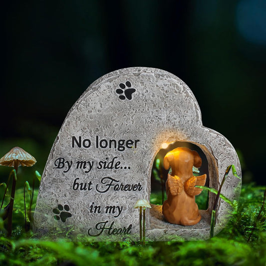 Dog Pet Memorial Stone with A Angel Puppy Memorial Statue, Dog Grave Marker Or Garden Memorial Stone-No Longer By My Side But Forever in My Heart