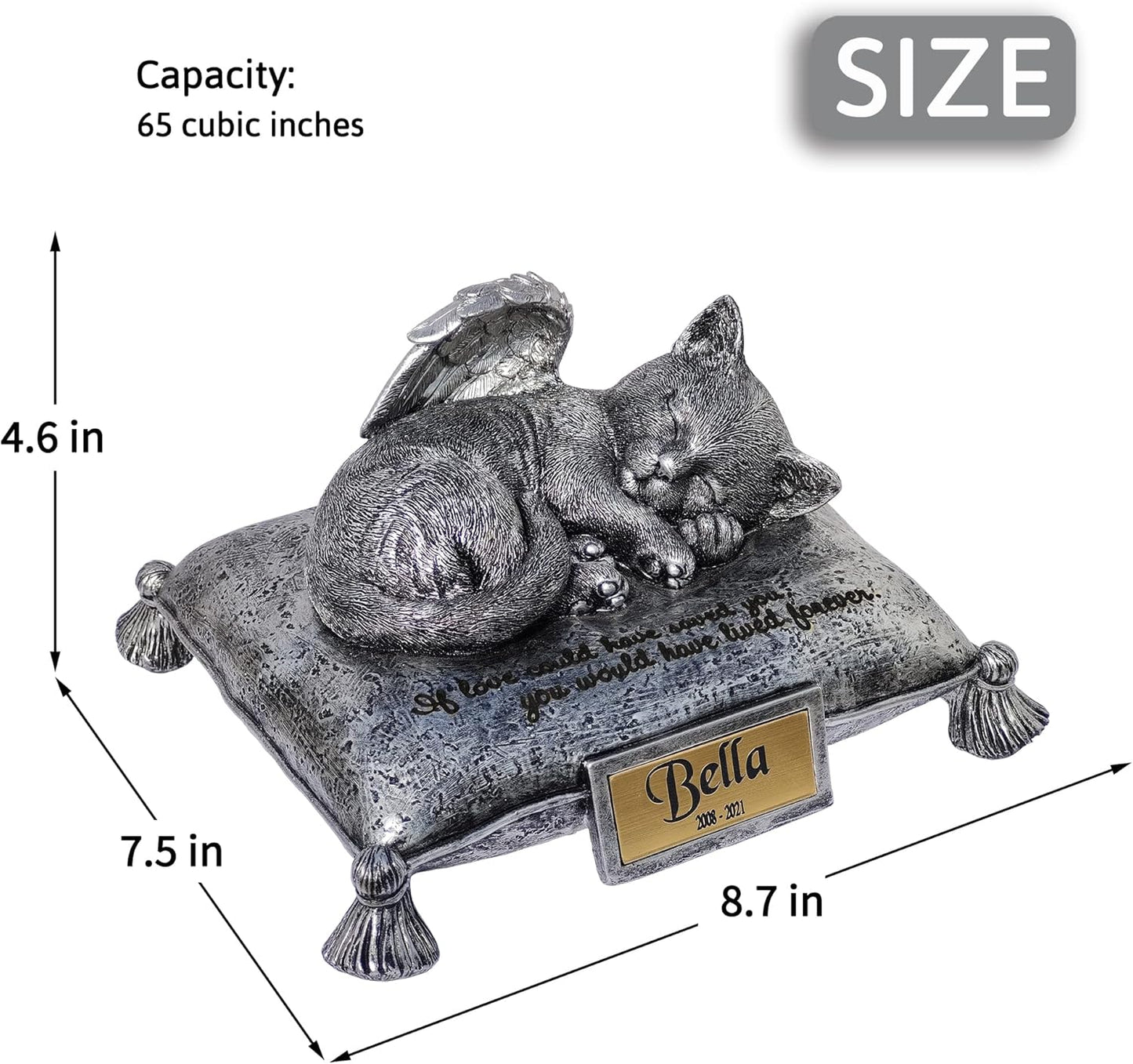CMS WSLHFEO Angel Cat Sleeping On Pillow Cremation Urn Small Pet Memorial Statue Engraved with Your Pet's Name L8
