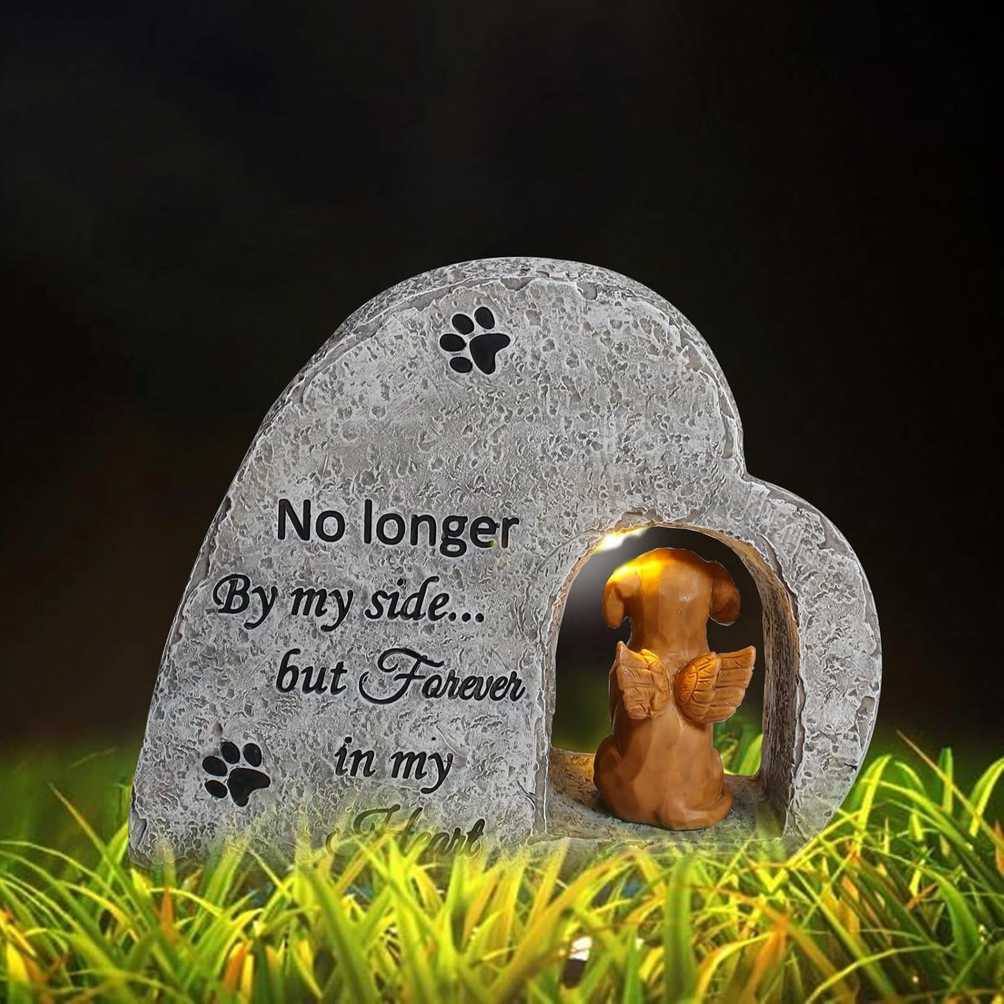 Dog Pet Memorial Stone with A Angel Puppy Memorial Statue, Dog Grave Marker Or Garden Memorial Stone-No Longer By My Side But Forever in My Heart