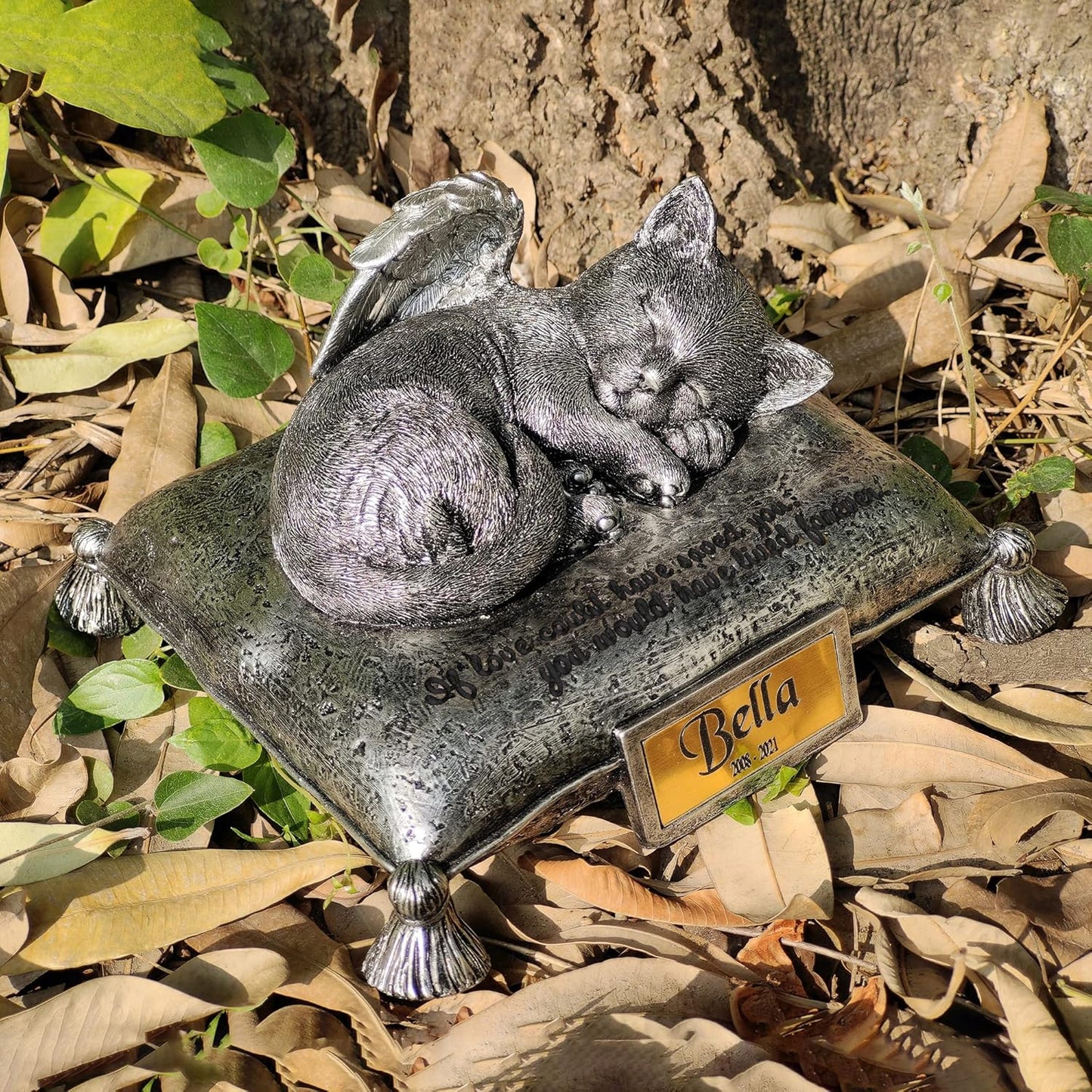 CMS WSLHFEO Angel Cat Sleeping On Pillow Cremation Urn Small Pet Memorial Statue Engraved with Your Pet's Name L8
