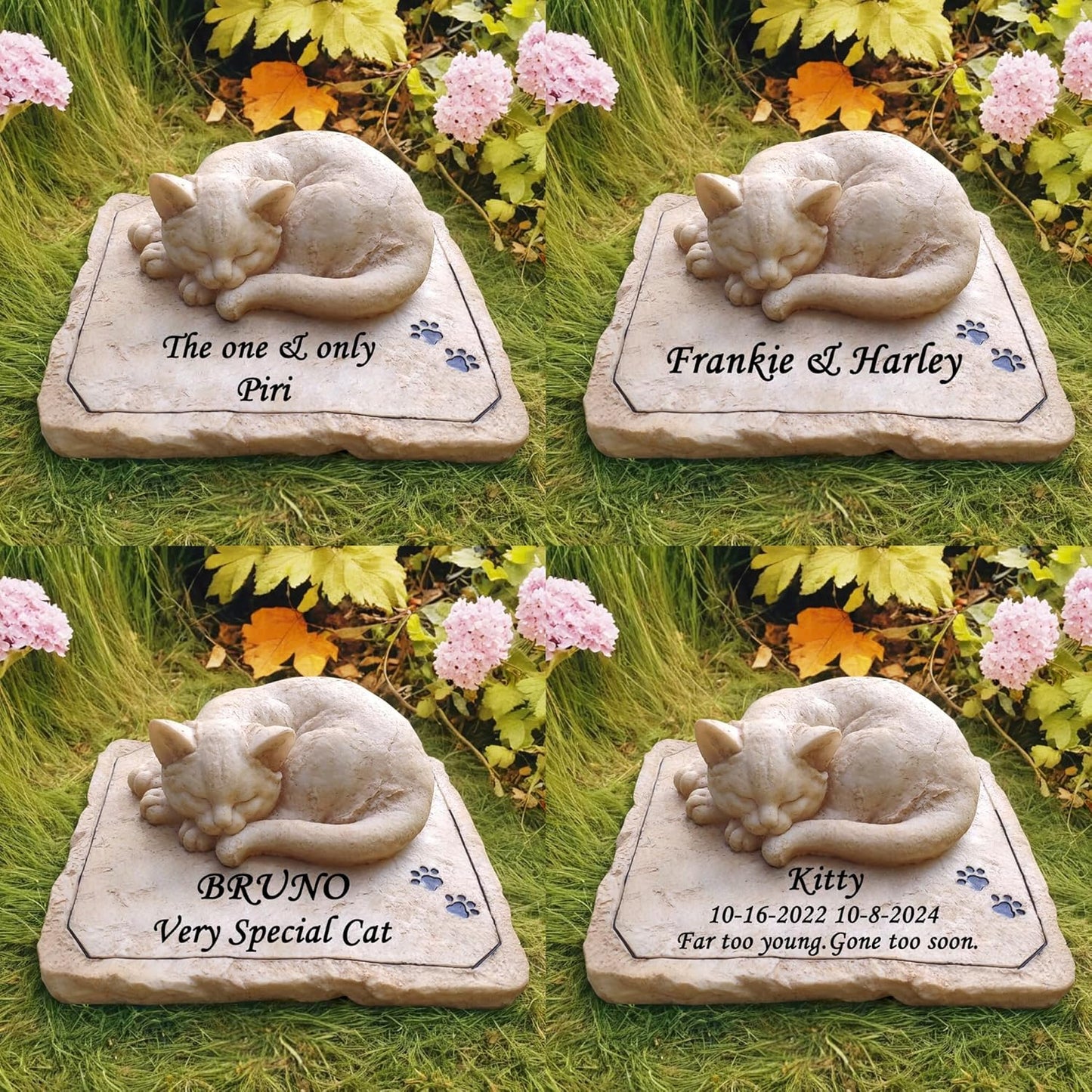 CMS Personalized Cat Memorial Stones Garden Stones with Sleeping Cat Statue, Sympathy Pet Grave Markers Engraved with Any Word.