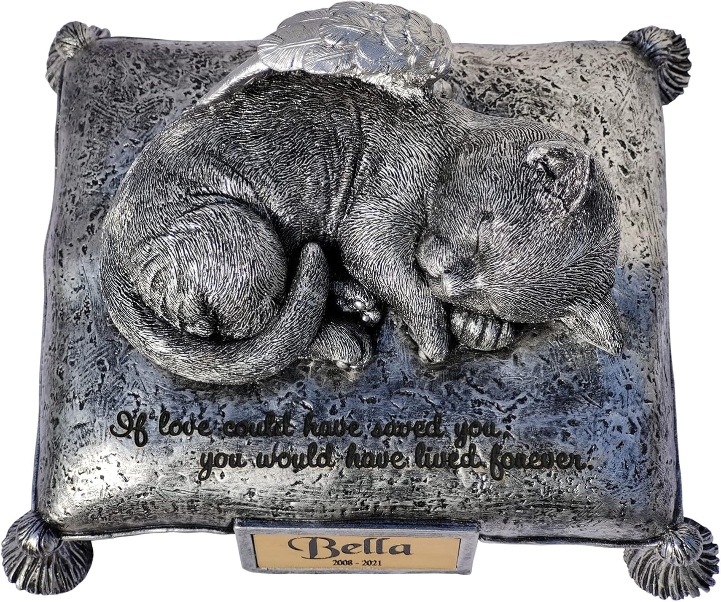 CMS WSLHFEO Angel Cat Sleeping On Pillow Cremation Urn Small Pet Memorial Statue Engraved with Your Pet's Name L8