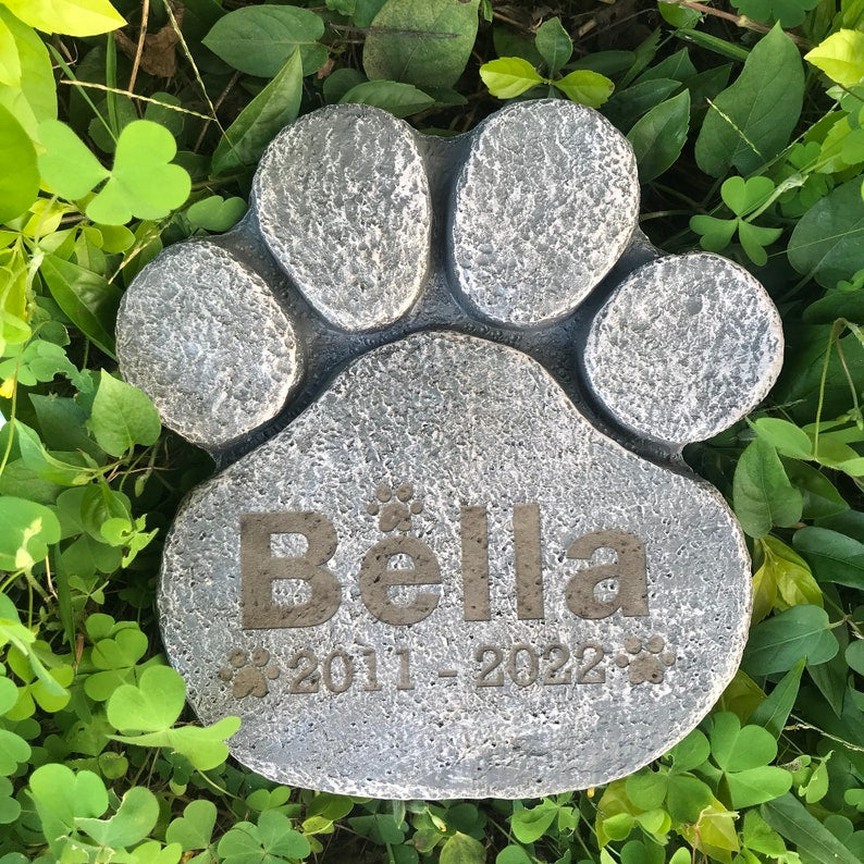 CMS Paw Print Pet Memorial Stone, Engraved Garden Grave Marker