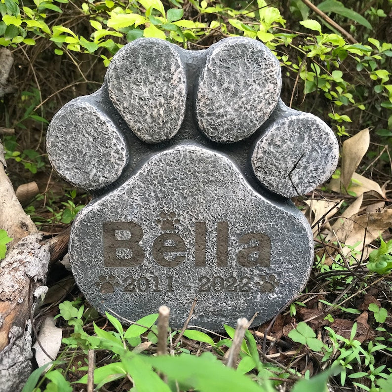 CMS Paw Print Pet Memorial Stone, Engraved Garden Grave Marker