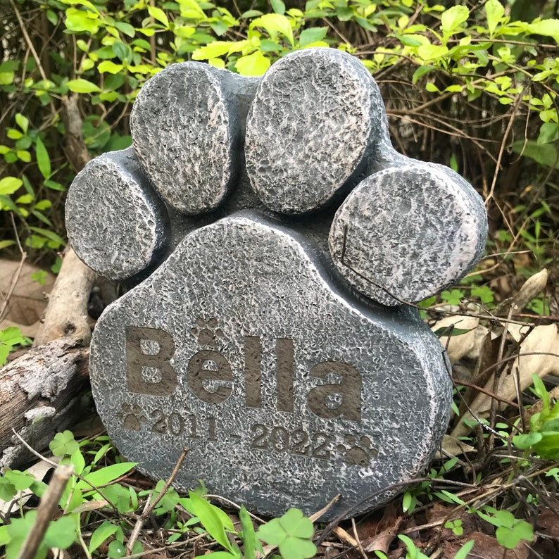 CMS Paw Print Pet Memorial Stone, Engraved Garden Grave Marker